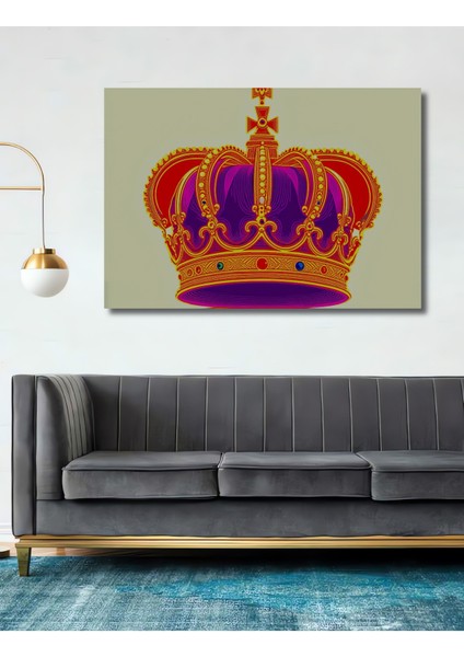 Gösterişli Kraliyet Tacı Yağlı Boya Görünümlü Dekoratif Ahşap Ev/işyeri/ofis Kare Tablo