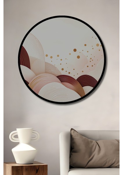 Çerçeve Görünümlü Altın Işıltılı Modern Sanat Dalgaları Dekoratif Ahşap Işyeri/ofis Yuvarlak Tablo