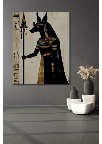 Anubis Tanrı Yağlı Boya Görünümlü Dekoratif Ahşap Ev/işyeri/ofis Kare Tablo