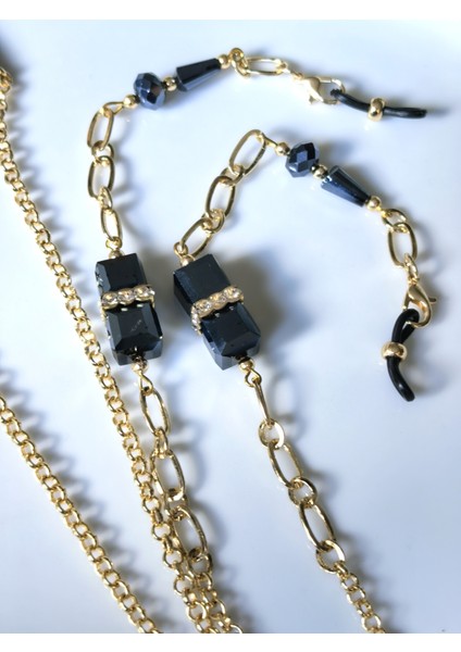 Gözlük Zinciri Altın Kaplama Zincirli Gerçek Kristal Taşlı Gözlük Askısı