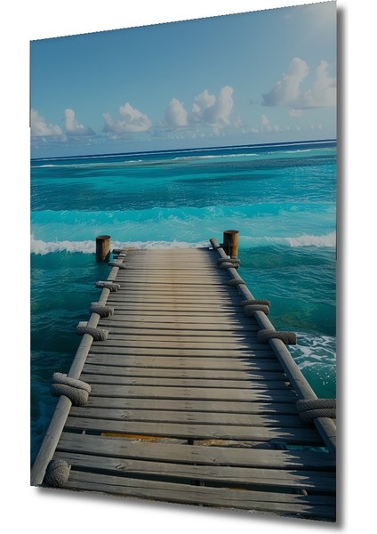 Turkuaz Deniz Dekoratif Ahşap Iskele Manzarası Ev/işyeri/ofis/salon Ahşap Dekoratif Kare Tablo fiyatları