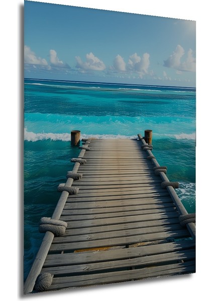 Turkuaz Deniz Dekoratif Ahşap Iskele Manzarası Ev/işyeri/ofis/salon Ahşap Dekoratif Kare Tablo modelleri