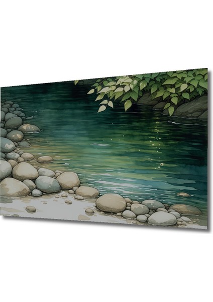 Huzurlu Nehir Sulu Boya Görünümlü Dekoratif Ahşap Ev/işyeri/ofis Kare Tablo fiyatları