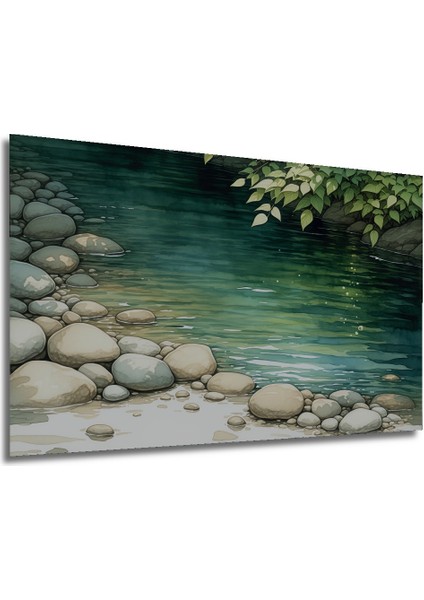 Huzurlu Nehir Sulu Boya Görünümlü Dekoratif Ahşap Ev/işyeri/ofis Kare Tablo modelleri
