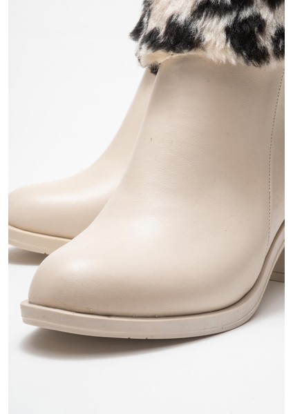 Kadın Topuklu Kürklü Boğazlı Bot Bej Cilt modelleri