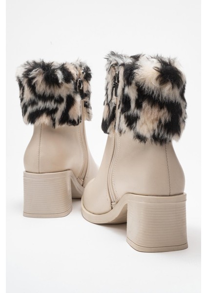 Kadın Topuklu Kürklü Boğazlı Bot Bej Cilt fırsatları