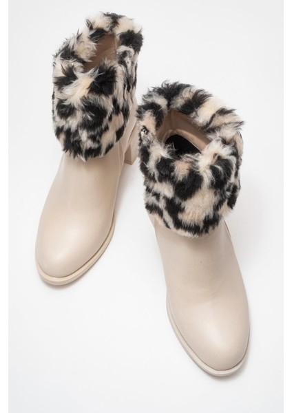 Kadın Topuklu Kürklü Boğazlı Bot Bej Cilt indirimleri