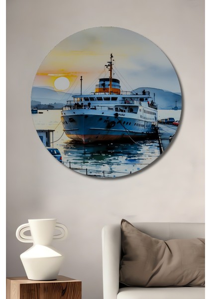 Istanbul Vapuru Sulu Boya Görünümlü Dekoratif Ahşap Ev/işyeri/ofis Yuvarlak Tablo