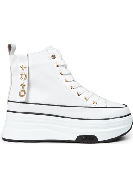 Kadın Beyaz Rugan High Top Sneaker - 25336ZBYZC01