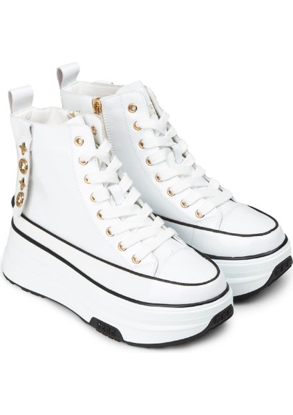 Kadın Beyaz Rugan High Top Sneaker - 25336ZBYZC01 fırsatları
