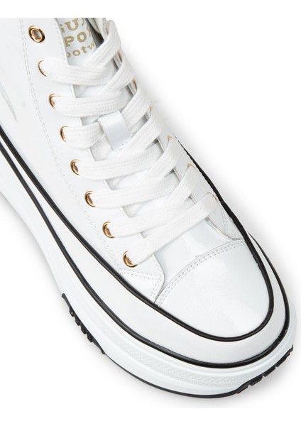 Kadın Beyaz Rugan High Top Sneaker - 25336ZBYZC01 indirimleri