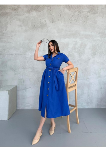Kruvaze Yaka Kısa Kol Midiboy Gömlek Elbise fiyatları