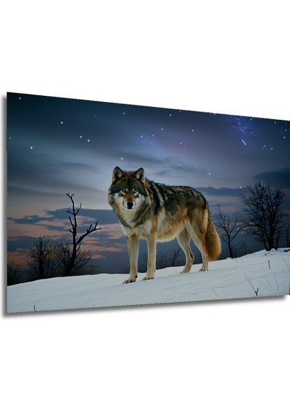 Kar Manzarası Kurt Yağlı Boya Görünümlü Dekoratif Ahşap Ev/işyeri/ofis Kare Tablo modelleri