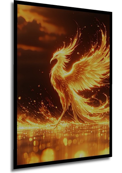 Çerçeve Görünümlü Ateşten Yükselen Phoenix Kuşu Yağlı Boya Görünümlü Ahşap Ofis Kare Tablo modelleri