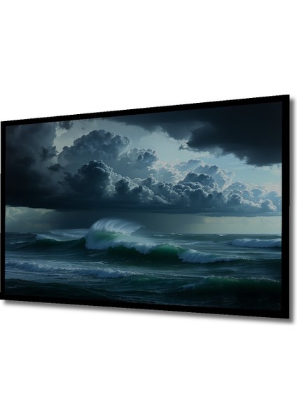 Çerçeve Görünümlü Fırtına Öncesi Deniz Manzarası Yağlı Boya Görünümlü Ahşap Ofis Kare Tablo fiyatları