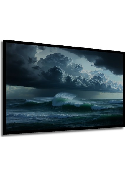 Çerçeve Görünümlü Fırtına Öncesi Deniz Manzarası Yağlı Boya Görünümlü Ahşap Ofis Kare Tablo modelleri