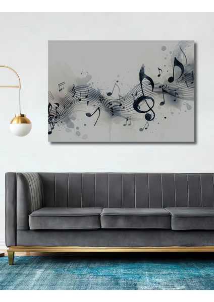 Müzik Notaları Sulu Boya Görünümlü Dekoratif Ahşap Ev/işyeri/ofis Kare Tablo