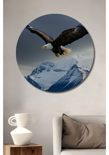 Heybetli Kartalın Dağ Uçuşu Yağlı Boya Görünümlü Dekoratif Ahşap Ev/işyeri/ofis Yuvarlak Tablo