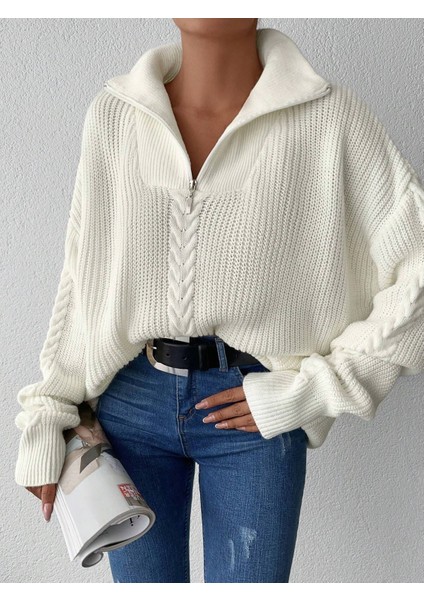 Selanik Örgülü Fermuarlı Tunik Triko Kazak modelleri