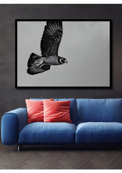 Çerçeve Görünümlü Siyah Beyaz Şahin Uçuşu Dekoratif Ahşap Ev/işyeri/ofis Kare Tablo