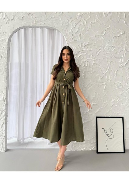 Kruvaze Yaka Kısa Kol Midiboy Gömlek Elbise fırsatları