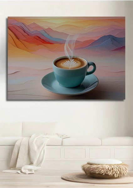 Pastel Tonlarda Kahve Keyfi Yağlı Boya Görünümlü Dekoratif Ahşap Ev/işyeri/ofis Kare Tablo