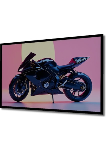 Çerçeve Görünümlü Siyah Motor Tutkusu Modern Sanat Yağlı Boya Görünümlü Ahşap Ofis Kare Tablo fiyatları