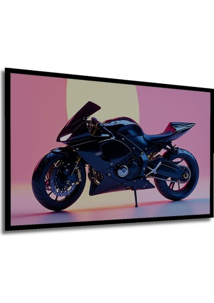 Çerçeve Görünümlü Siyah Motor Tutkusu Modern Sanat Yağlı Boya Görünümlü Ahşap Ofis Kare Tablo modelleri