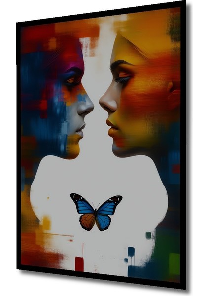 Çerçeve Görünümlü Aşkın Kelebeği Yağlı Boya Görünümlü Modern Sanat Ofis Dekoratif Ahşap Kare Tablo fiyatları