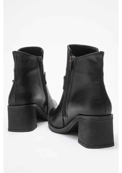 Kadın Büyük Altın Tokalı Topuklu Bot Siyah Cilt indirimleri