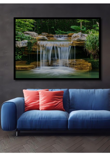 Çerçeve Görünümlü Doğal Dekoratif Ahşap Şelale Cenneti Ev/işyeri/ofis Kare Tablo