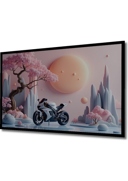 Çerçeve Görünümlü Sakura Ağaçları Arasında Rüya Gibi Motor Yağlı Boya Görünümlü Ahşap Ofis Tablo fiyatları