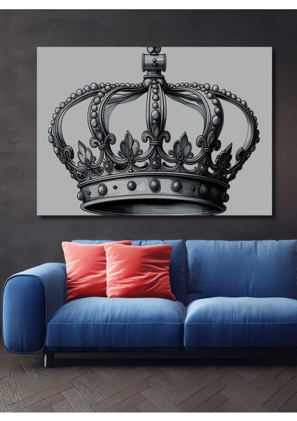 Majestik Taç Kara Kalem Görünümlü Dekoratif Ahşap Ev/işyeri/ofis Kare Tablo