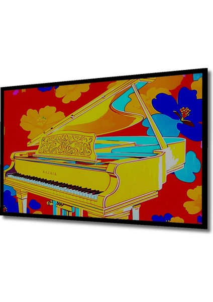 Çerçeve Görünümlü Çiçekler Arasında Sarı Piyano Pop Art Yağlı Boya Görünümlü Ahşap Ofis Tablo fiyatları