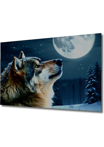 Dolunayda Uluyan Kurt Yağlı Boya Görünümlü Dekoratif Ahşap Ev/işyeri/ofis Kare Tablo fiyatları