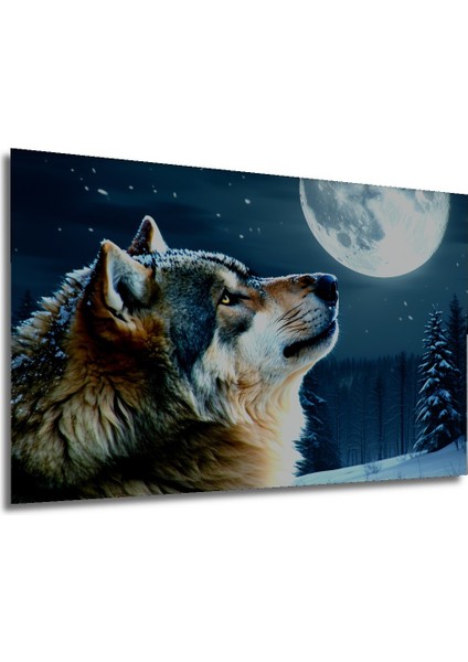 Dolunayda Uluyan Kurt Yağlı Boya Görünümlü Dekoratif Ahşap Ev/işyeri/ofis Kare Tablo modelleri