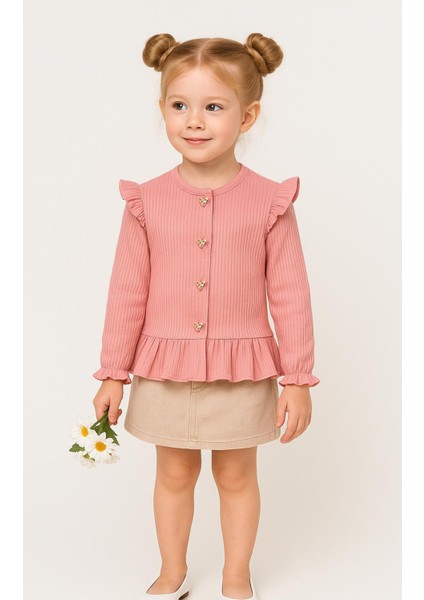 Fırfırlı Fitilli Kumaş Kız Çocuk Uzun Kollu Hırka