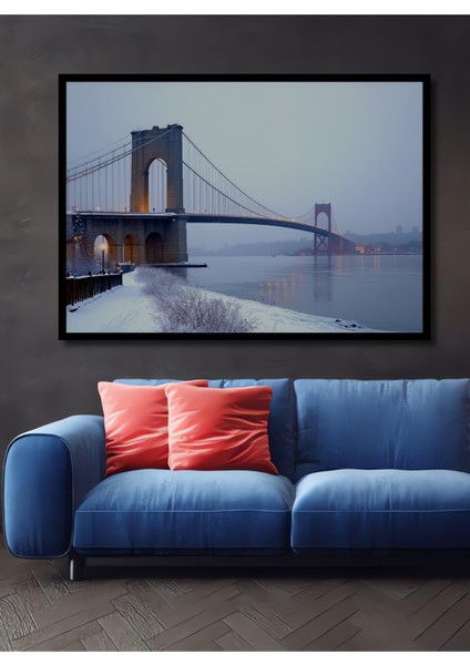 Çerçeve Görünümlü Buzlu Köprü Modern Sanat Yağlı Boya Görünümlü Dekoratif Ahşap Ofis Kare Tablo