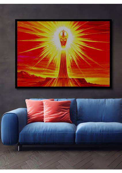 Çerçeve Görünümlü Tutankamon Güneş Tapınağı Yağlı Boya Görünümlü Dekoratif Ahşap Ofis Kare Tablo