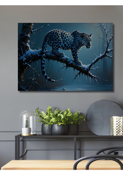 Buzul Çağı Leoparı Yağlı Boya Görünümlü Dekoratif Ahşap Ev/işyeri/ofis Kare Tablo