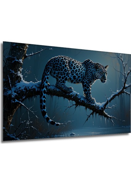 Buzul Çağı Leoparı Yağlı Boya Görünümlü Dekoratif Ahşap Ev/işyeri/ofis Kare Tablo modelleri