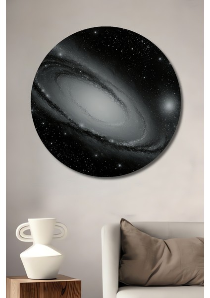 Andromeda Gökadası Yağlı Boya Görünümlü Dekoratif Ahşap Ev/işyeri/ofis Yuvarlak Tablo