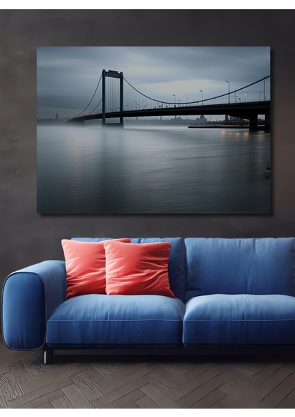 Sisli Nehir Köprüsü Manzarası Dekoratif Ahşap Ev/işyeri/ofis Kare Tablo