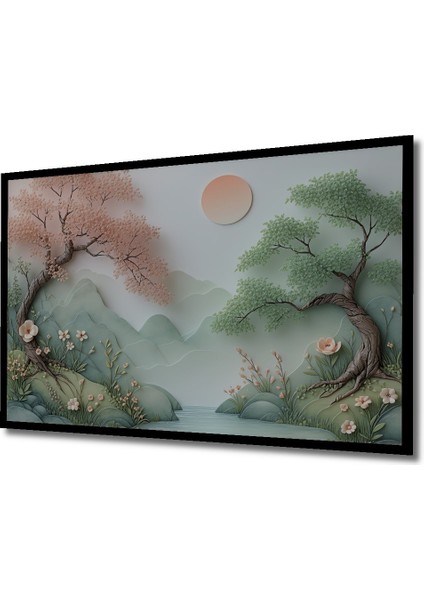 Çerçeve Görünümlü Pastel Tonlarda Huzurlu Doğa Manzarası Dekoratif Ahşap Ev/işyeri/ofis Kare Tablo fiyatları