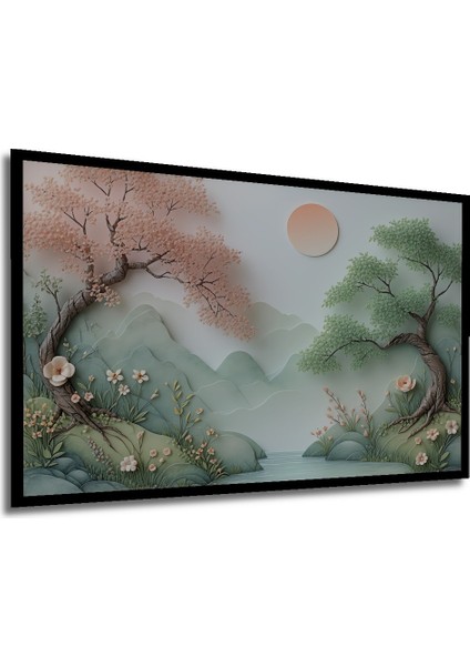 Çerçeve Görünümlü Pastel Tonlarda Huzurlu Doğa Manzarası Dekoratif Ahşap Ev/işyeri/ofis Kare Tablo modelleri
