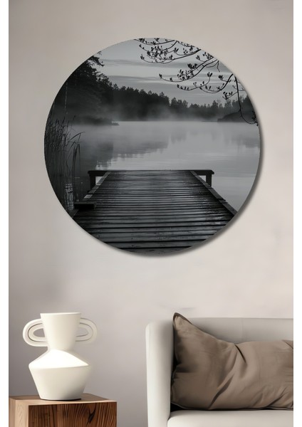 Siyah Beyaz Hüzünlü Göl Dekoratif Ahşap Iskele Manzarası Ev/işyeri/ofis/salon Ahşap Dekoratif Tablo