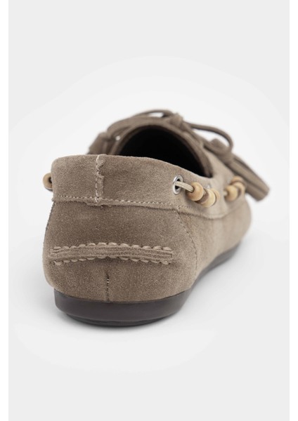 Fisher Rome Bej Hakiki Süet Düz Taban Boncuk Detay Kadın Babet Ayakkabı indirimleri