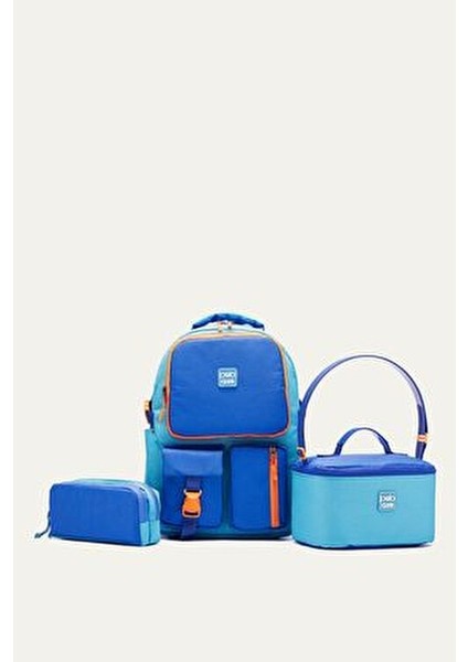 Hkn 9013 3'lü Set Ilkokul Sırt Çantası Okul Çantası Çok Bölmeli Ortopedik Sırt Mavi