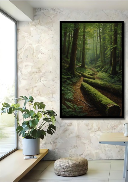 Çerçeve Görünümlü Yağlı Boya Görünümlü Orman Yolu Dekoratif Ahşap Ev/işyeri/ofis Kare Tablo