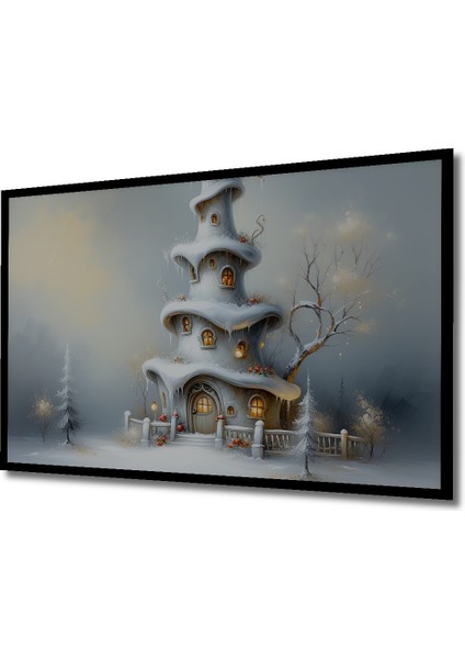 Çerçeve Görünümlü Kış Harikalar Diyarı Yağlı Boya Görünümlü Dekoratif Ahşap Işyeri/ofis Kare Tablo fiyatları